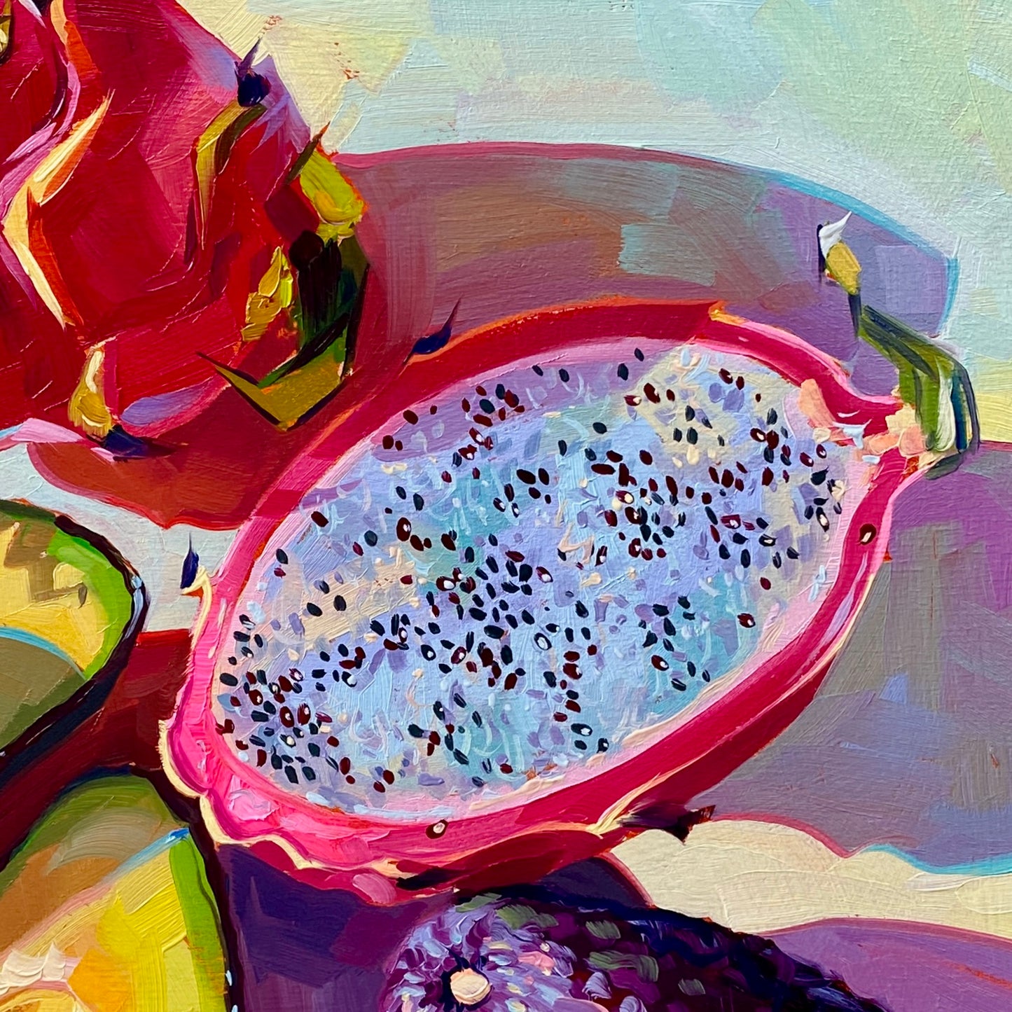Tropical mesh II - Pink and green - Original Oil Painting