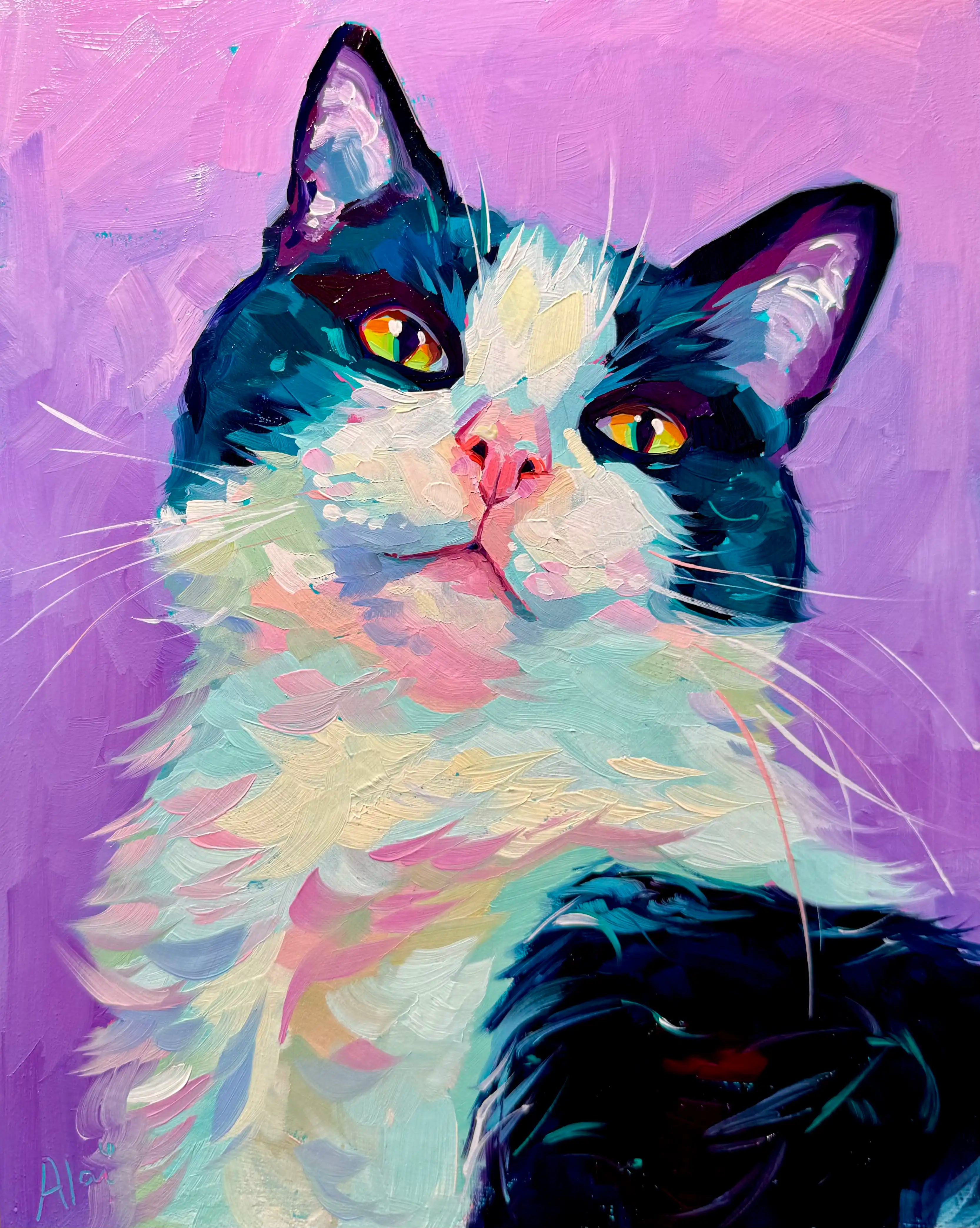 【美品】asobi FACTORY Graceful NEO Majestic Morgan Custom Tuxedo Cat Oil Painting | Alai Ganuza