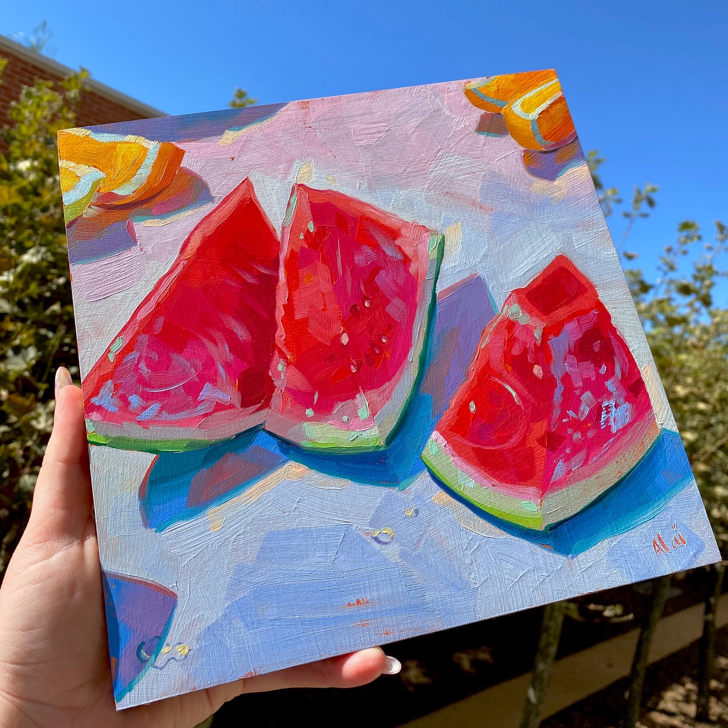 Cobalt Watermelons - Original Oil Painting - Fruit Art - 9 inches