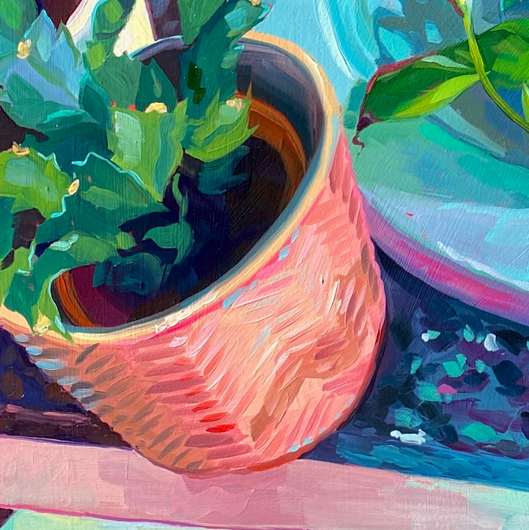 Green Dreams - Large Original Oil Painting - Botanical Bathroom Art - 24 inches