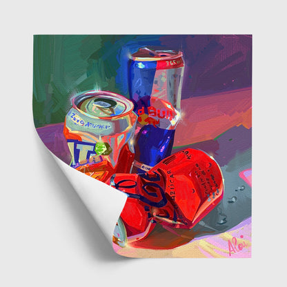 Coca Cola, Red Bull and Fanta cans - Digital painting Print