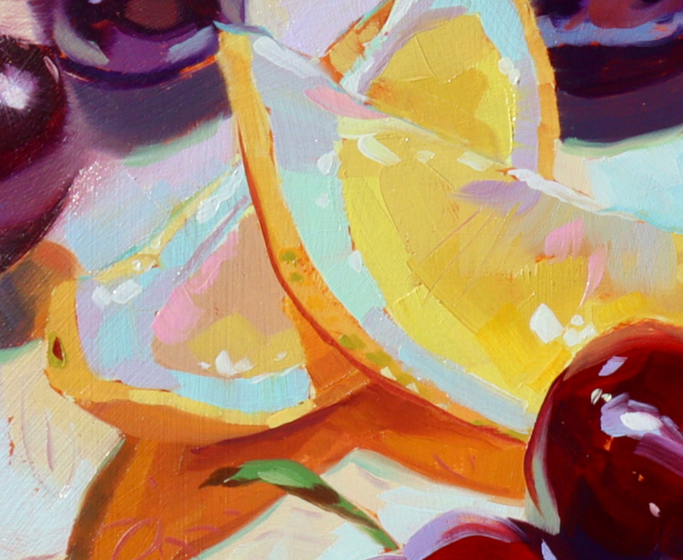 Lemons and Cherries - Original Oil Painting - Fruit Still Life - 10x12 inches