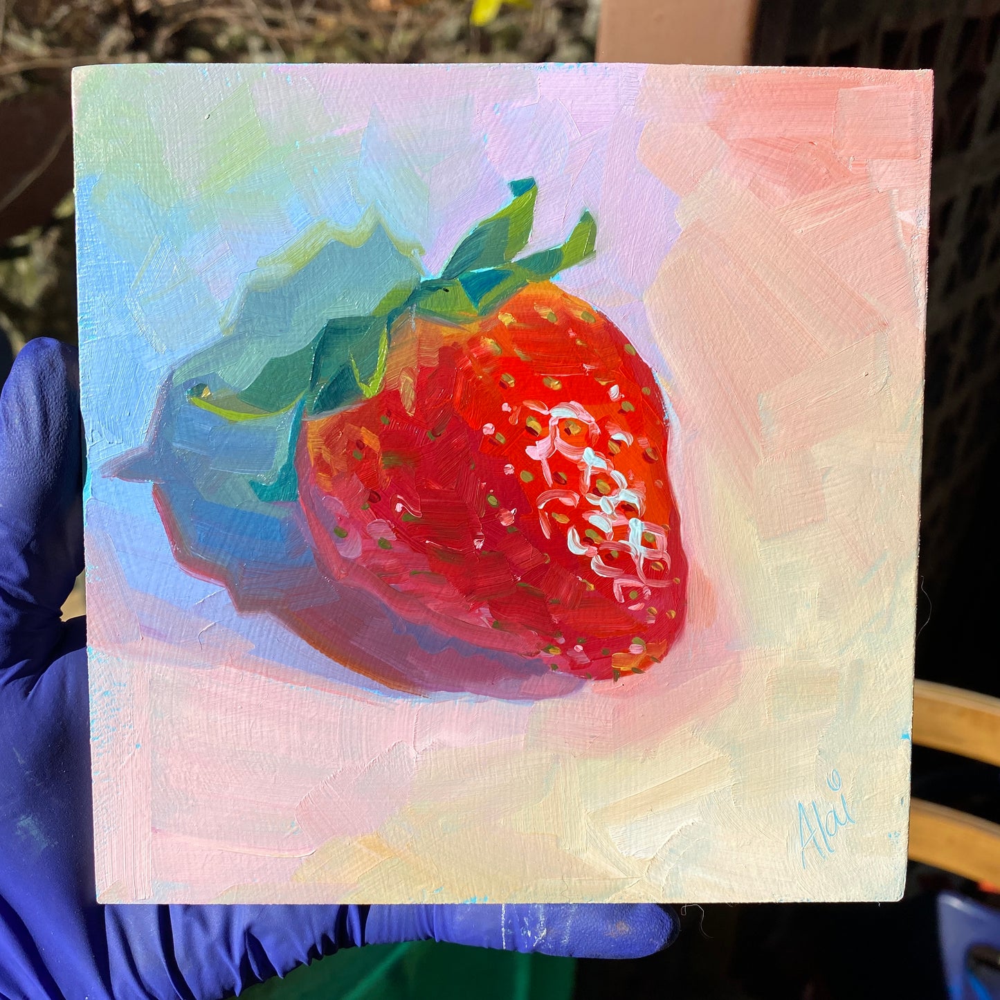 Strawberry - Original Oil Painting - 6x6 inches