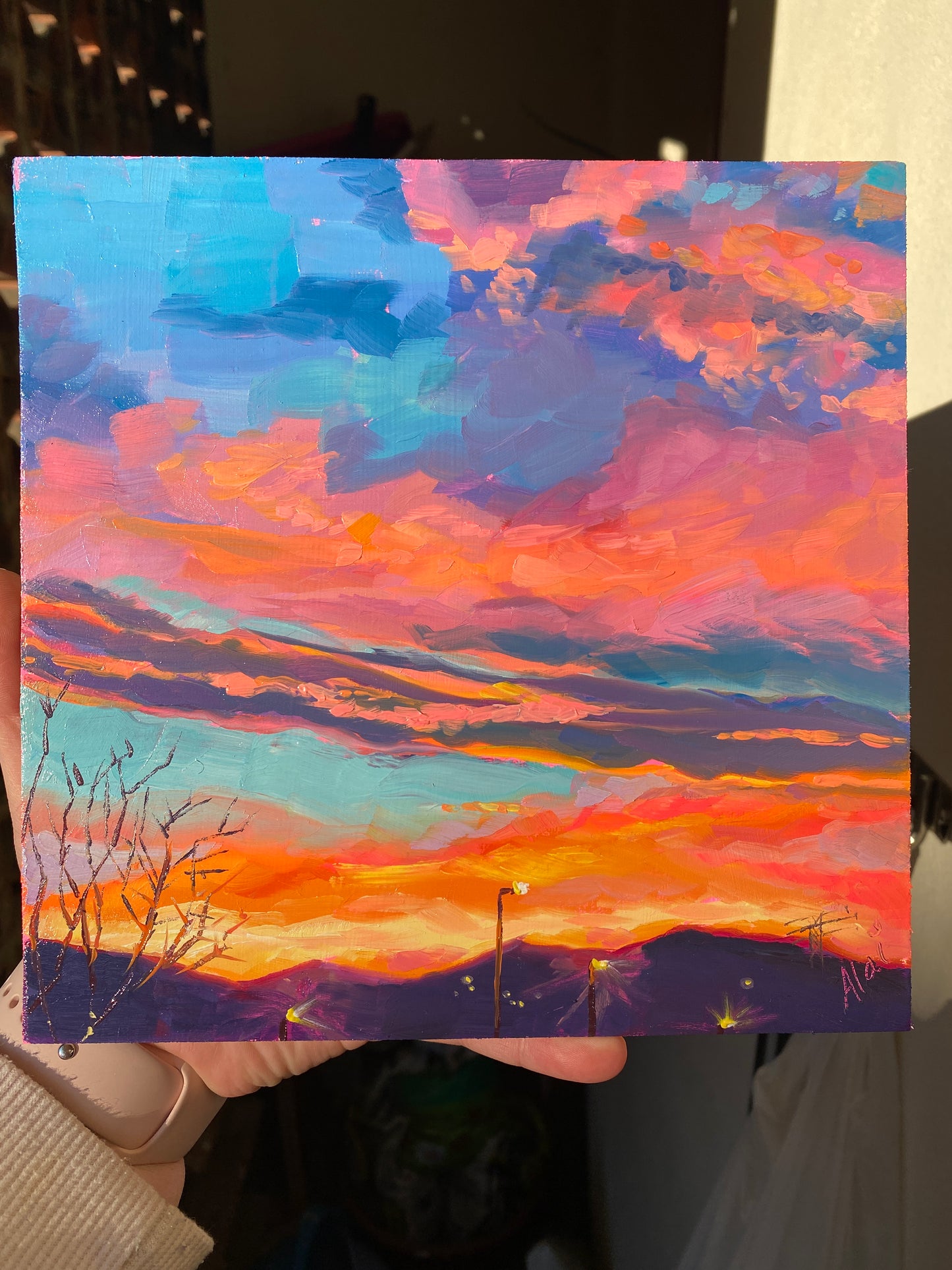 Fiery Sky - Original Oil Painting - 8x8 inches