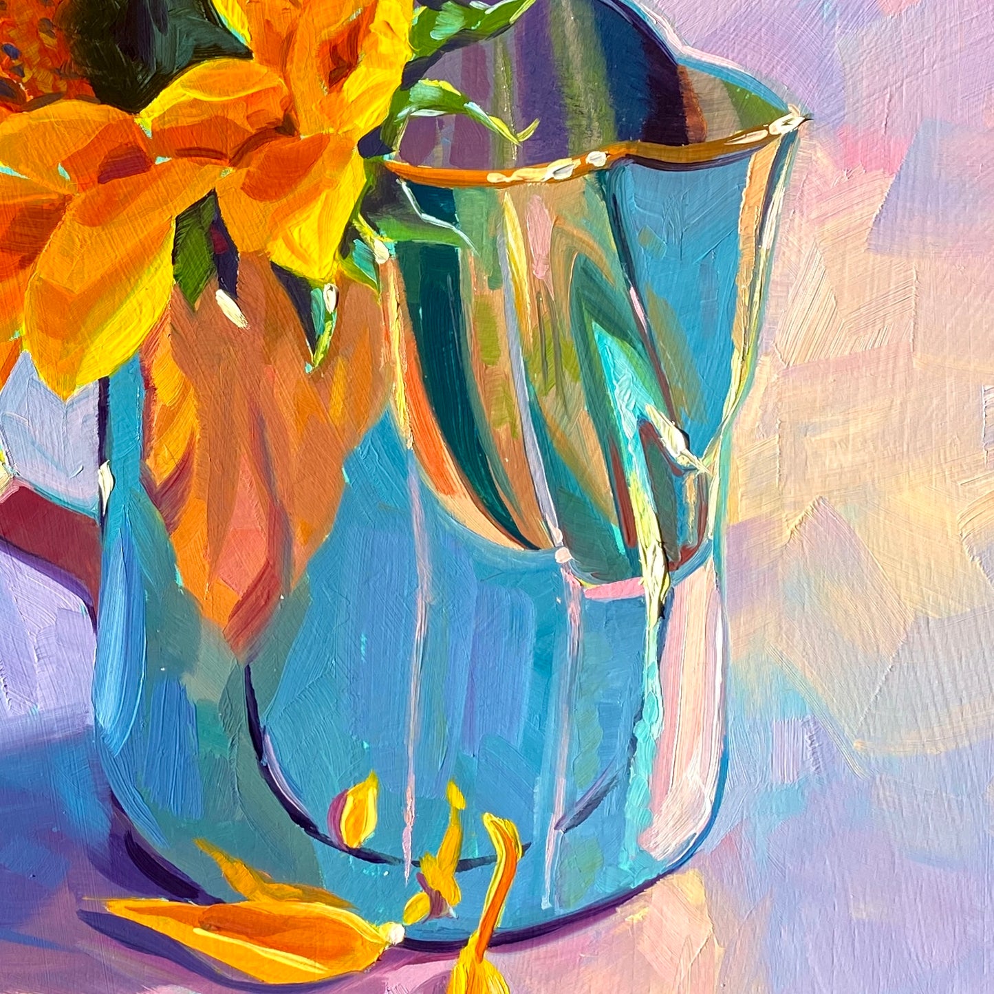 Sunflower in Jar - Original Oil Painting - 10x10 inches