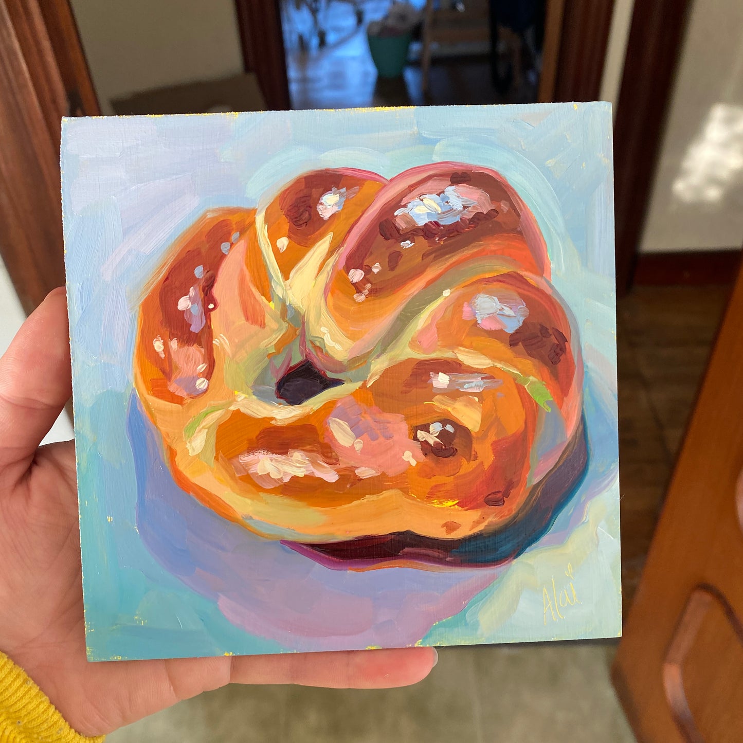 Pintura al óleo de croissant