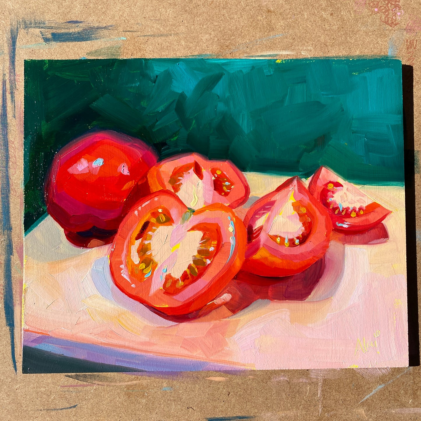 Tomatoes on Green - Original Oil Painting - 8x6.7 inches