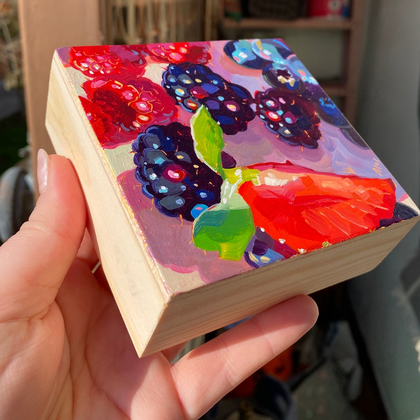 Caja de bayas II - Pintura al óleo original
