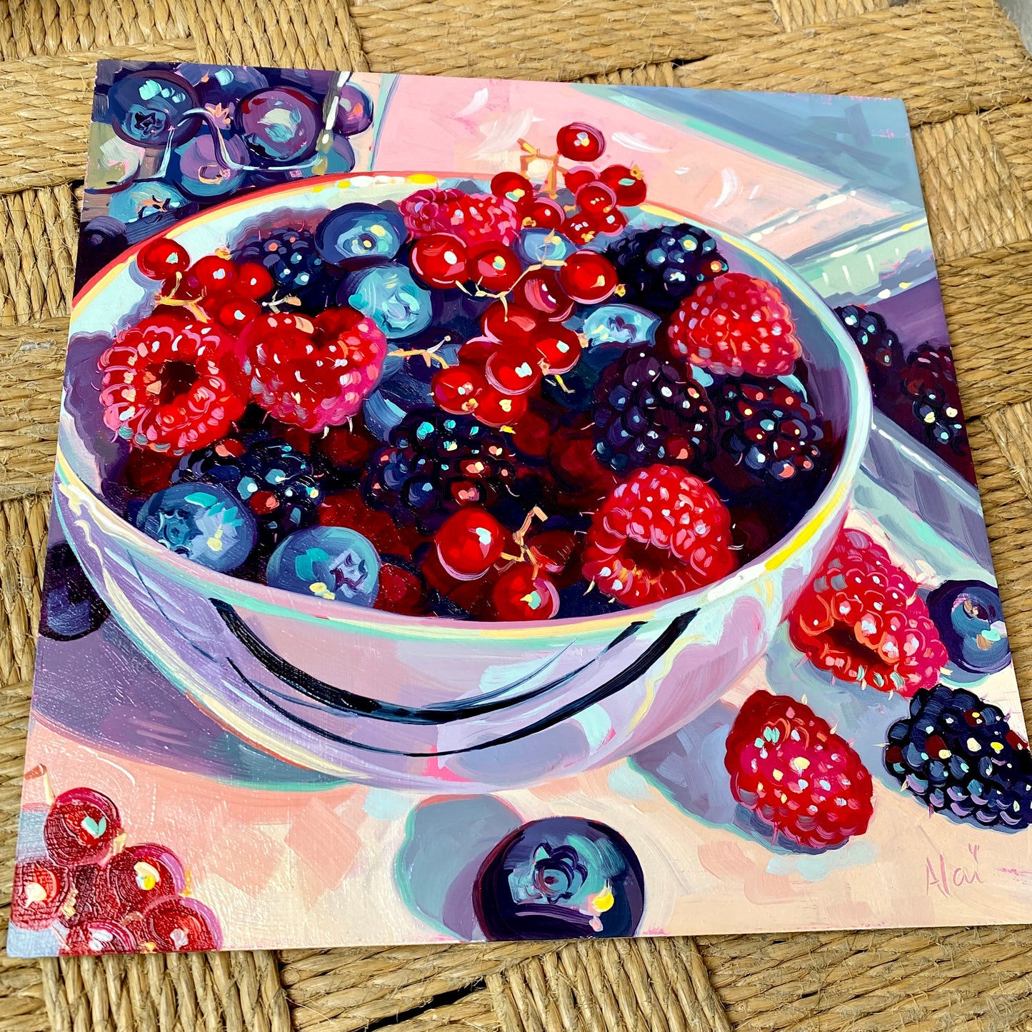 Berry Bowl II - Original Oil Painting - Mixed Fruit Art - 9 inches
