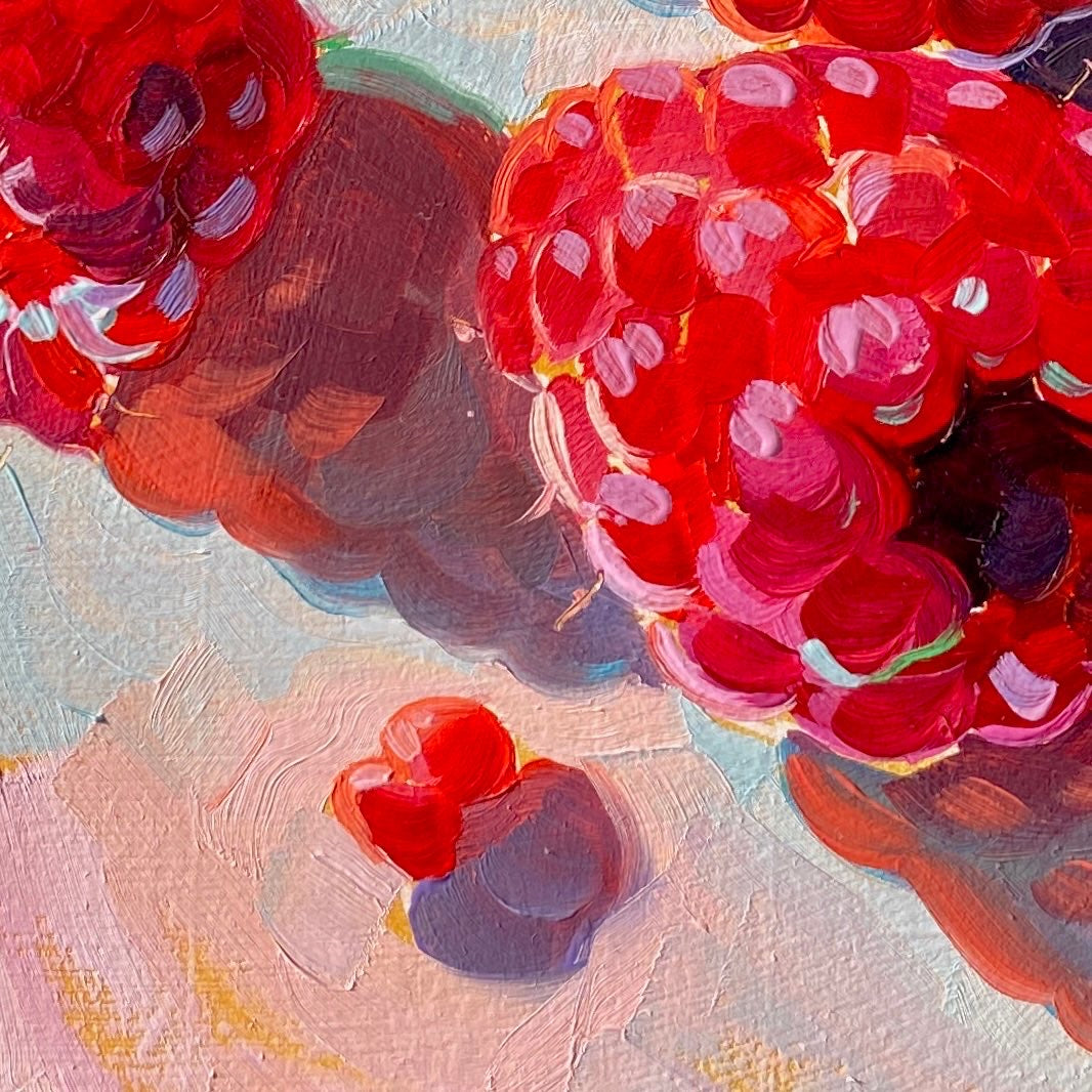 Berries on Gold - Original Oil Painting - Fruit Still Life - 6 inches