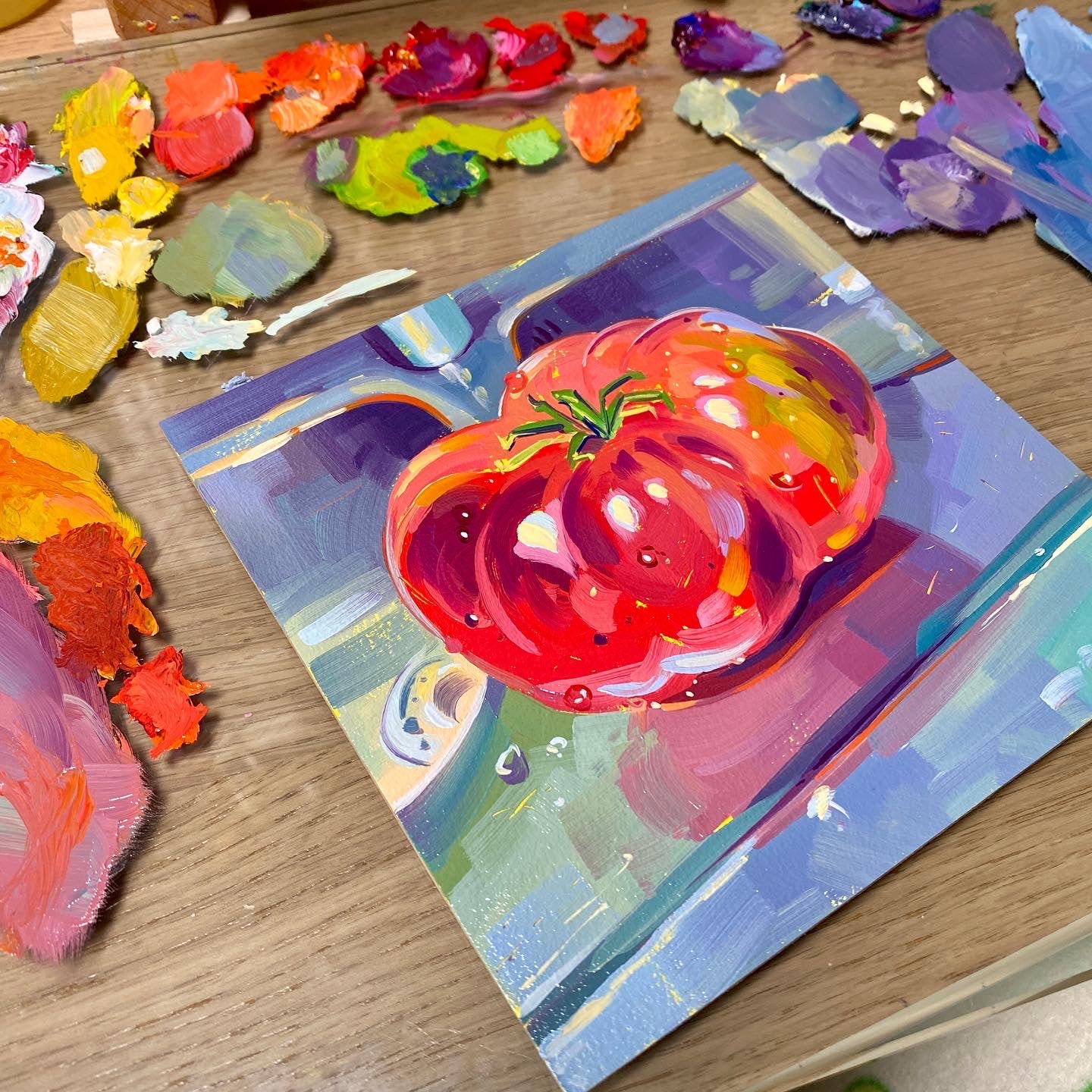 Tricolor Tomato - Original Oil Painting - Heirloom Vegetable Art - 6 inches