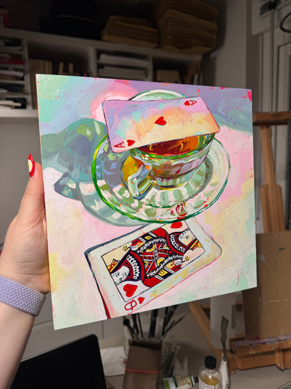 Tea and cards - Original Oil Painting