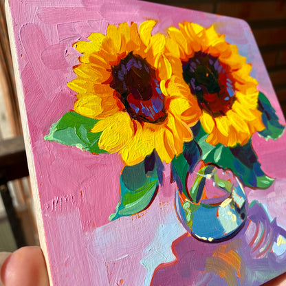 Sunflower Study - Original Oil Painting - Floral Still Life - 6 inches