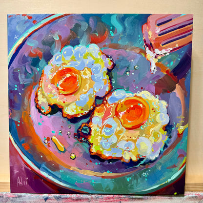 Freír huevos IV - Huevos crujientes - Pintura al óleo original