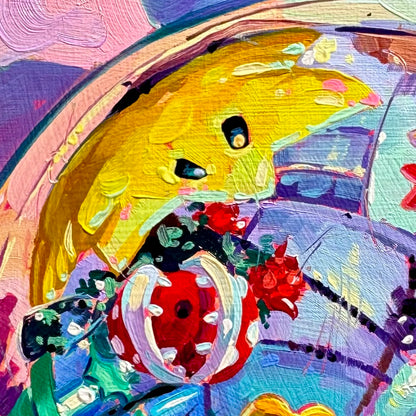 Mario Plushies and Christmas ball - Original Oil Painting
