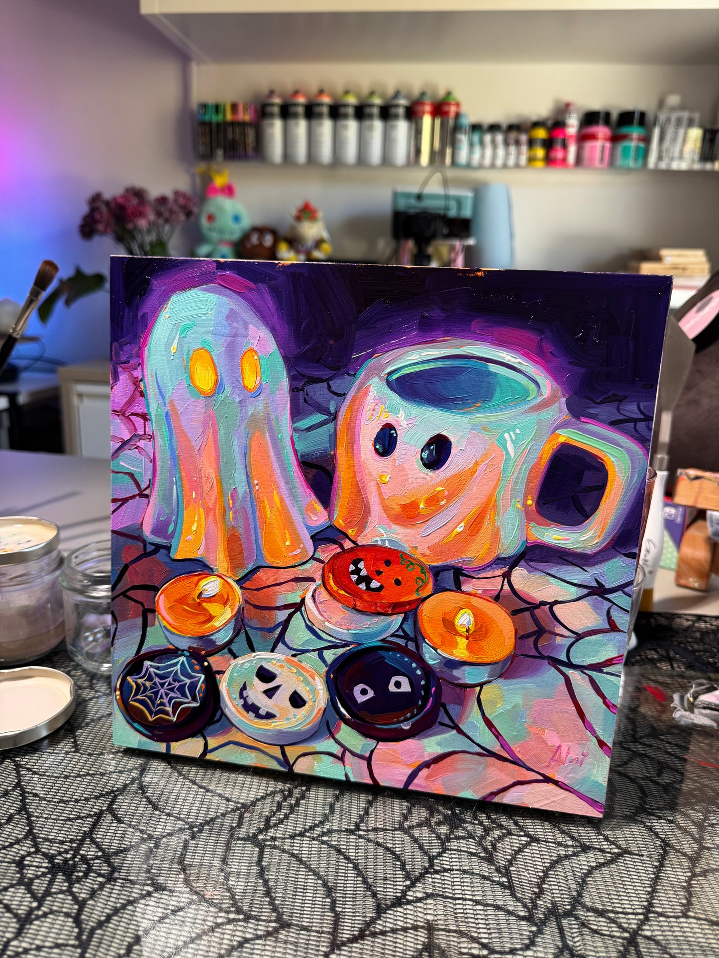 Ghost duet and chocolates - Original Oil Painting