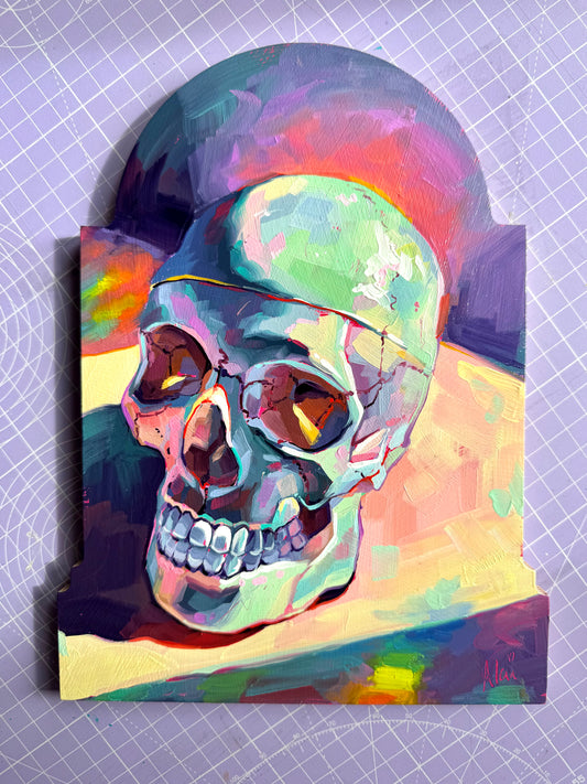 Skull sunbathing - Original Oil Painting