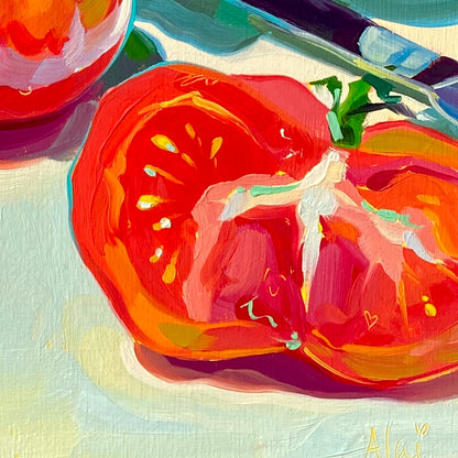 Rojo y verde - Pintura al óleo original