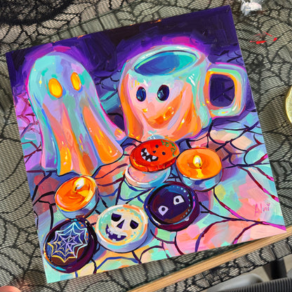 Ghost duet and chocolates - Original Oil Painting