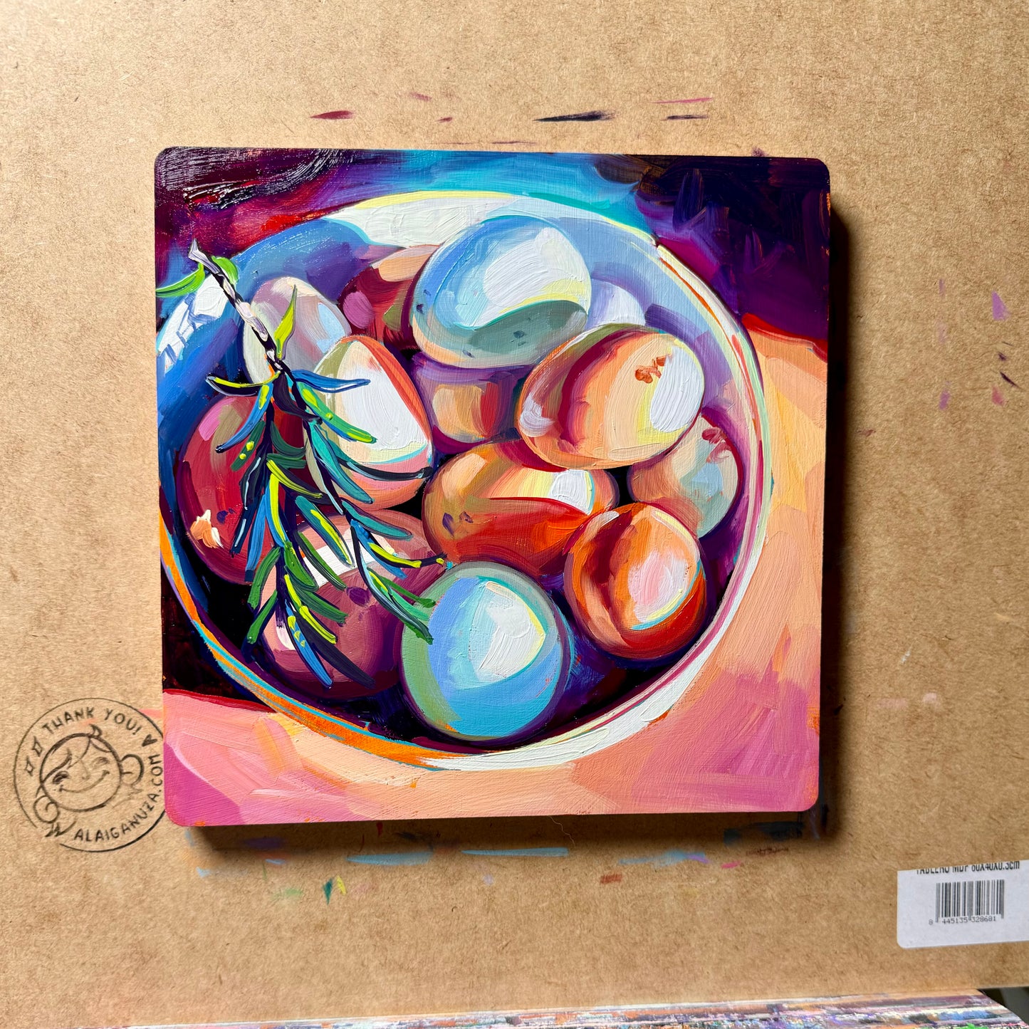 Romero y huevos - Pintura al óleo original