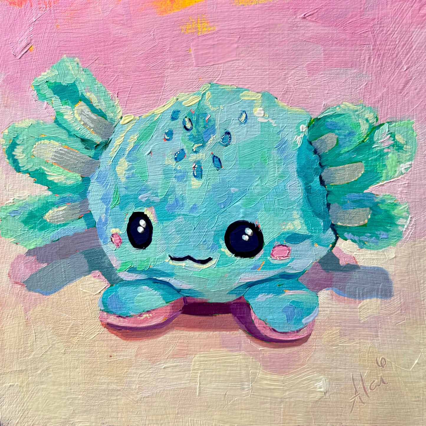 Teal axolotl - Original Oil Painting