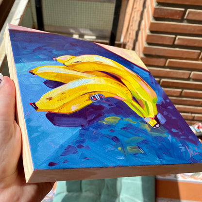 Banana Bunch - Original Oil Painting - Fruit Kitchen Art - 8 inches