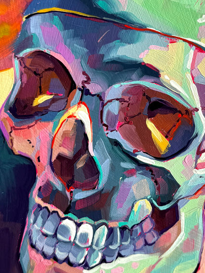 Skull sunbathing - Original Oil Painting