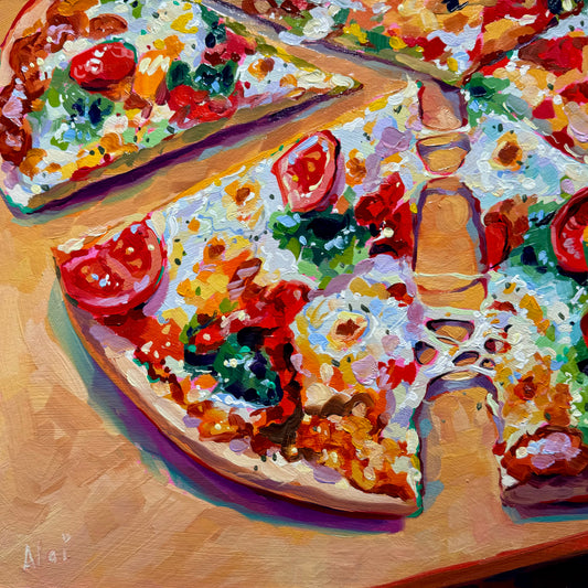 Pizza congelada - Pintura al óleo original