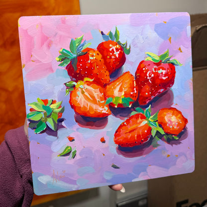 Fresas brillantes - Pintura al óleo original