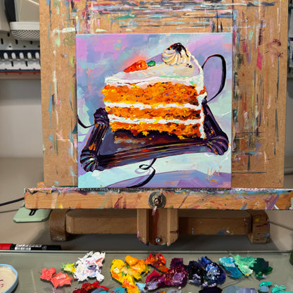 Carrot cake and ribbon - Original Oil Painting
