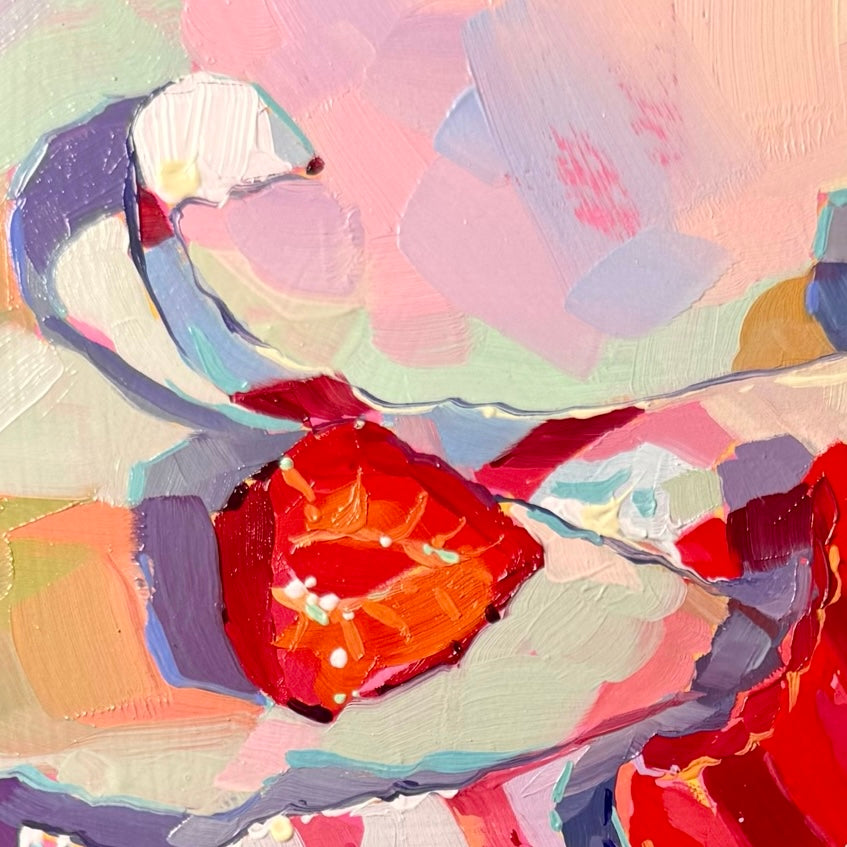 Strawberry ice cream - Original Oil Painting