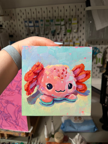 Pink axolotl - Original Oil Painting