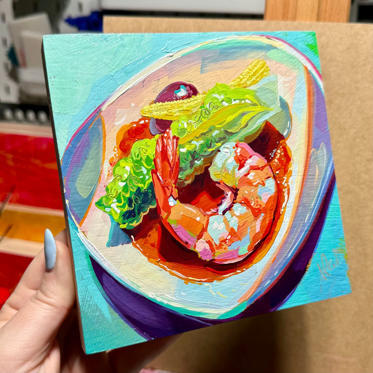 Flying shrimp - Original Oil Painting