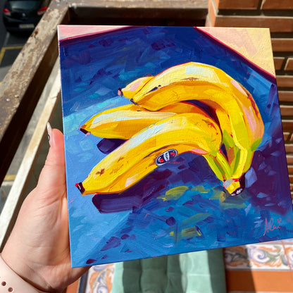 Banana Bunch - Original Oil Painting - Fruit Kitchen Art - 8 inches