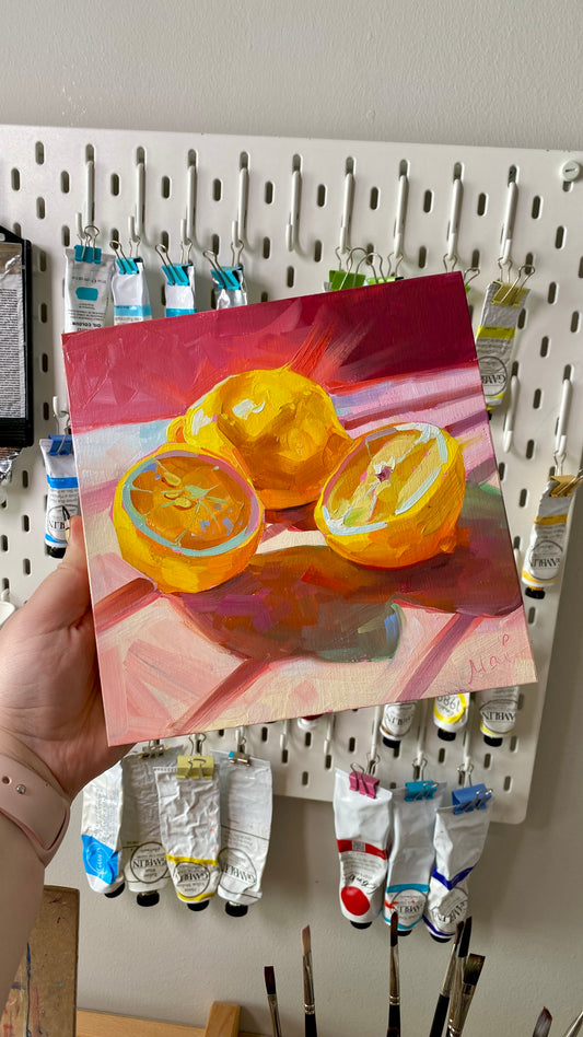 Pink lemons - Original Oil Painting