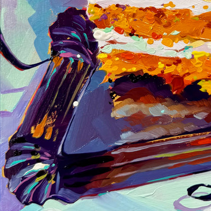 Carrot cake and ribbon - Original Oil Painting