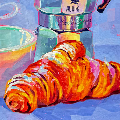 Coffee and croissant - Original Oil Painting