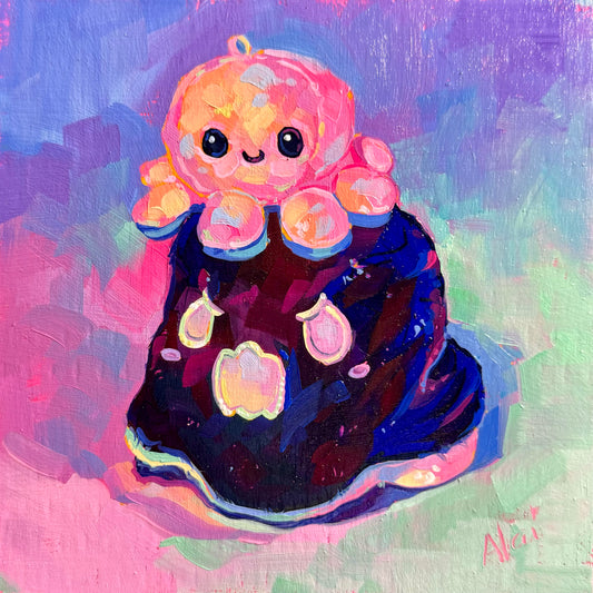 RAWR Plushy ghost - Original Oil Painting