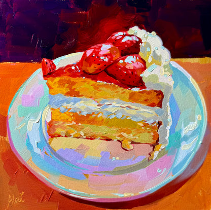 Strawberry cake - Original Oil Painting