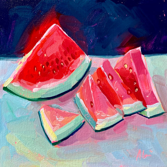 Neon watermelons - Original Oil Painting