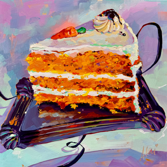 Carrot cake and ribbon - Original Oil Painting