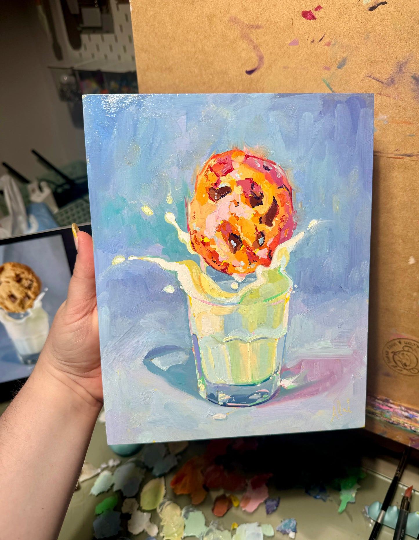 Milk and cookie - Original Oil Painting