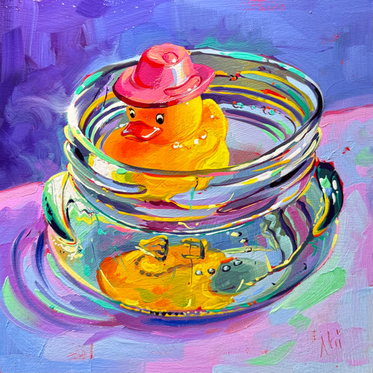 Ducky in a jar - Original Oil Painting