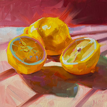 Pink lemons - Original Oil Painting