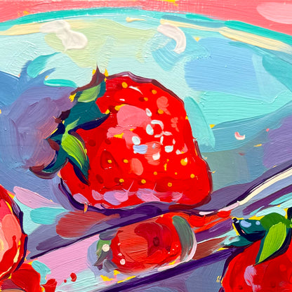 Strawberries and knife - Original Oil Painting