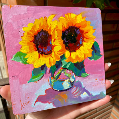 Sunflower Study - Original Oil Painting - Floral Still Life - 6 inches