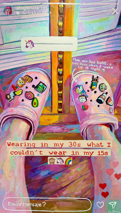 Wearing crocs on Instagram - Original Oil Painting