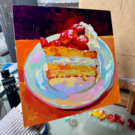 Strawberry cake - Original Oil Painting