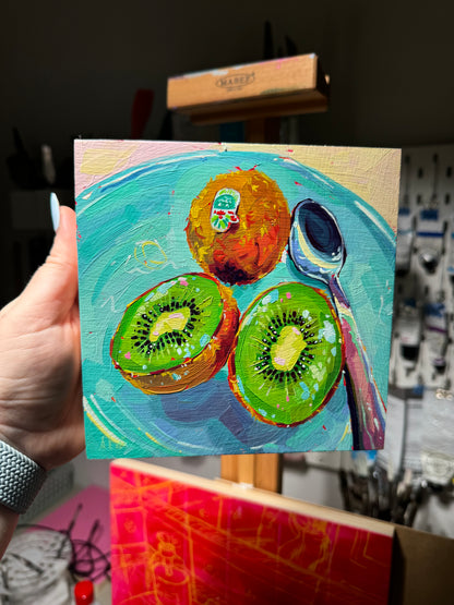 Kiwis and spoon - Original Oil Painting