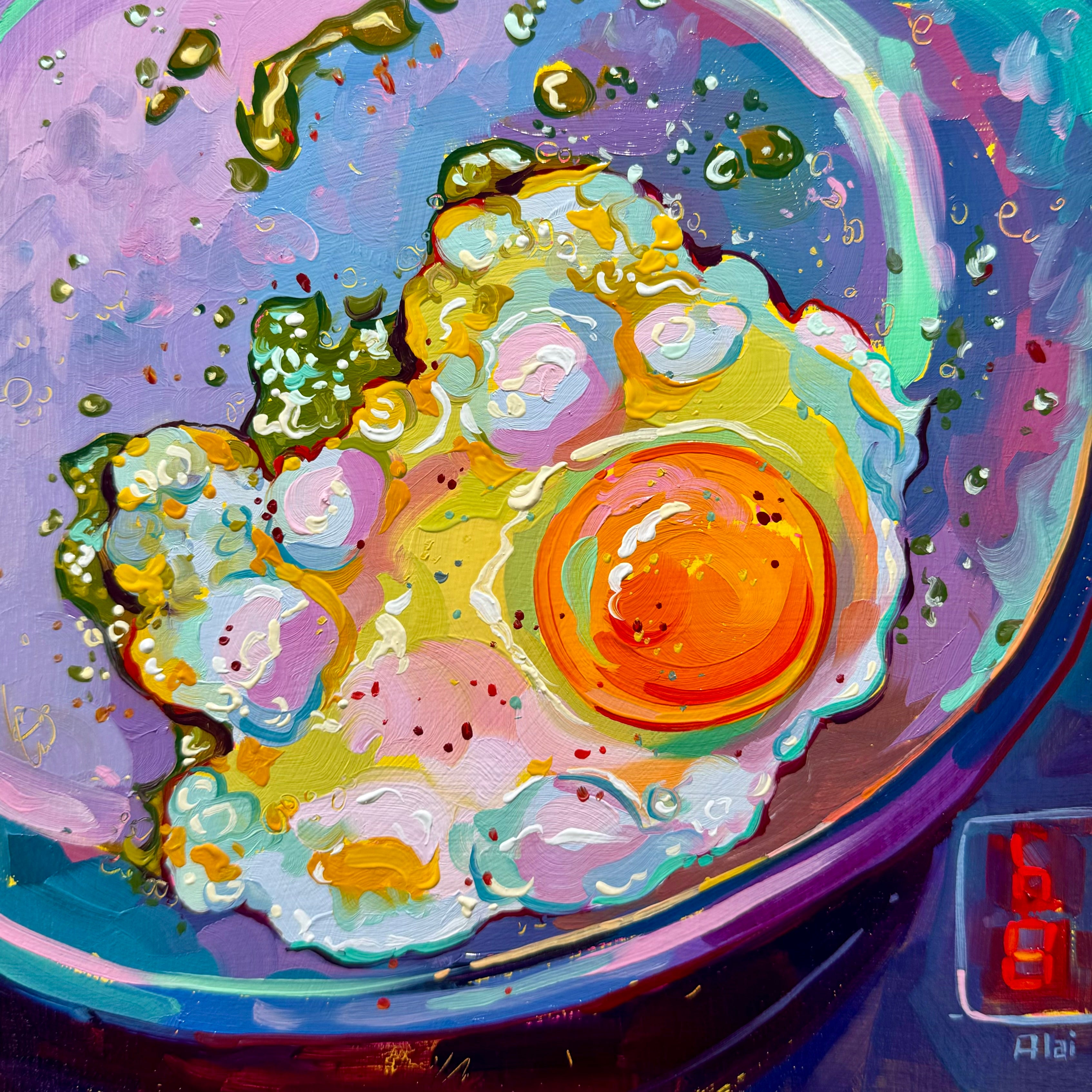 Egg on Pan Oil Painting | Fried Egg Kitchen Art | Alai Ganuza